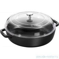 Сотейник 28 см со стеклянной крышкой чёрный 3,7л &quot;STAUB&quot; / 207286