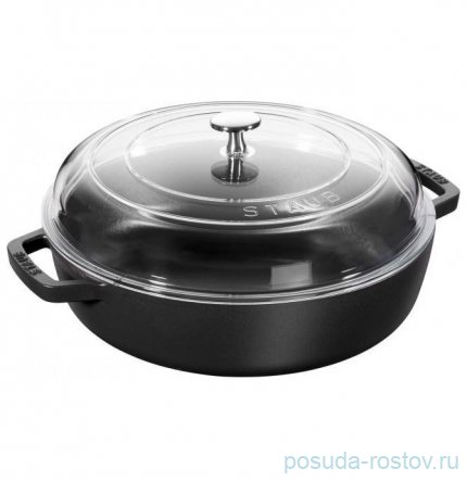 Сотейник 28 см со стеклянной крышкой чёрный 3,7л &quot;STAUB&quot; / 207286