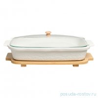 Блюдо для выпекания/сервировки 34,5 х 21 х 11 см стеклянная крышка деревянная подставка 1,4 л &quot;Muse&quot; / 370234