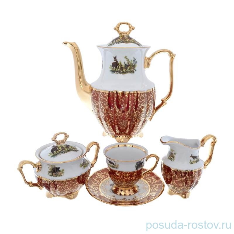 Кофейный сервиз на 6 персон 15 предметов "Мария-Тереза /Охота красная" S-P / 254837