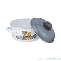 Кастрюля 14 см с крышками эмалированная 900 мл &quot;Озорные коты&quot; / 228949