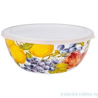 Миска 20 х 9 см с пластиковой с пластиковой крышкой эмалированная 1,7 л &quot;agness /фландрия /фрукты&quot; / 225328