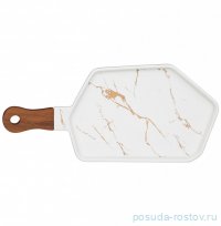 Менажница 35 х 16 см с деревянной ручкой &quot;Золотой мрамор /Белая&quot; / 303018