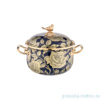 Кастрюля 16 см с крышкой эмалированная 2,1 л кобальт &quot;Agness /Ренессанс /Розы&quot; / 210659