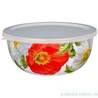 Миска 24 х 10,5 см с пластиковой крышкой эмалированная 2,8 л &quot;Agness /Маки&quot; / 256781