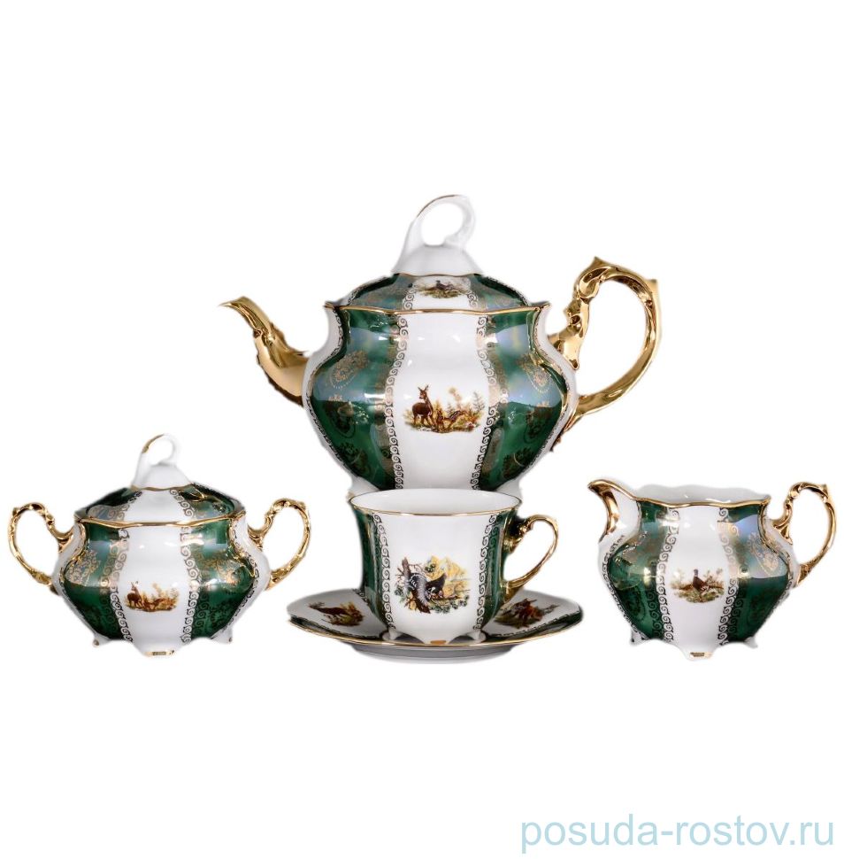 Чайный сервиз на 6 персон 15 предметов "Болеро /Охота зелёная" / 086873