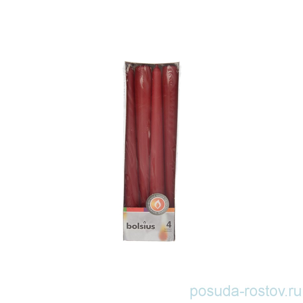 Свечи конусные 24,5 х 2,4 см 4 шт "Тёмно-красные /Bolsius" / 257286