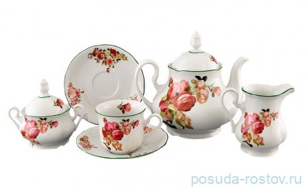 Чайный сервиз на 6 персон 15 предметов &quot;Мэри-Энн /Красная роза&quot; / 158001