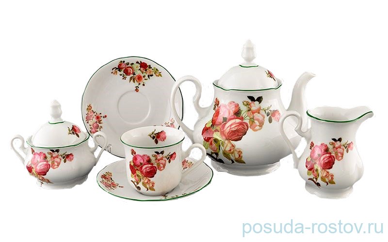 Чайный сервиз на 6 персон 15 предметов "Мэри-Энн /Красная роза" / 158001
