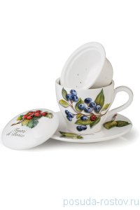 Чайная пара 350 мл 1 шт с крышкой и ситечком &quot;Artigianato ceramico /Лесные ягоды&quot; / 243578