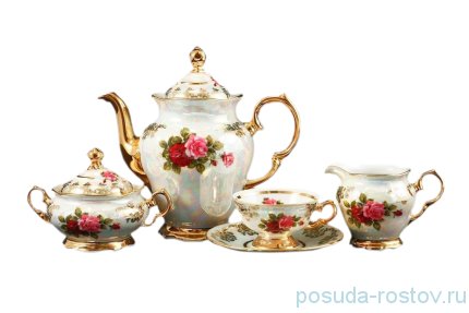 Кофейный сервиз на 6 персон 15 предметов мокко &quot;Корона /Аляска /Роза перламутр&quot; / 202209