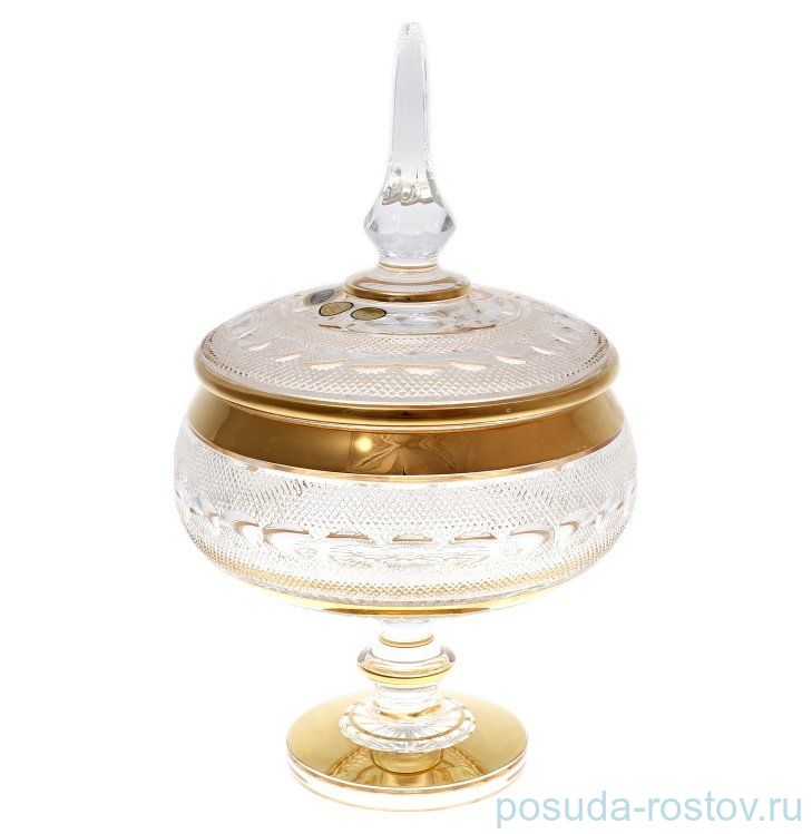 Конфетница 20 см с крышкой н/н "Max Crystal /Хрусталь с золотом" / 132699