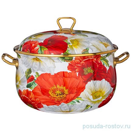 Кастрюля 24 см с крышкой эмалированная 6,1 л &quot;Agness /Маки&quot; / 256778
