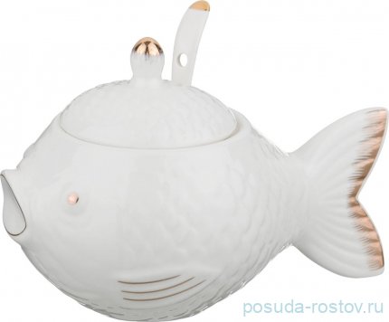 Икорница 15 см с ложкой &quot;Рыбка /с золотом&quot; / 192893