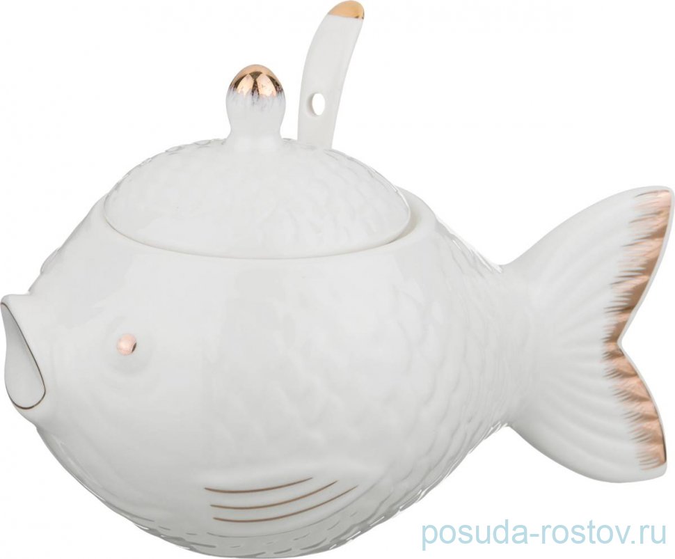 Икорница 15 см с ложкой "Рыбка /с золотом" / 192893