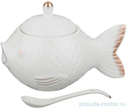 Икорница 15 см с ложкой &quot;Рыбка /с золотом&quot; / 192893