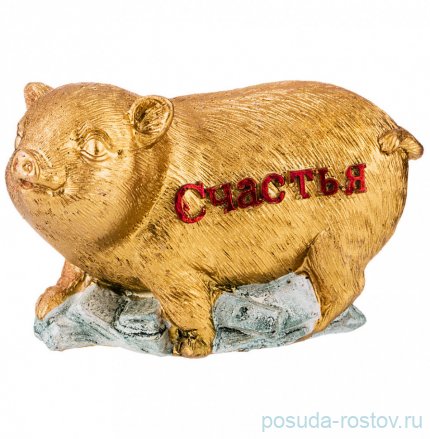 Фигурка 9 х 5 х 5,5 см с пожеланиями золотая &quot;Свинка-Счастья&quot; (6шт.) / 259188