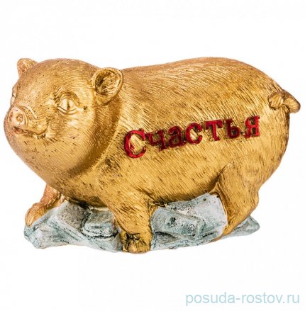 Фигурка 9 х 5 х 5,5 см с пожеланиями золотая &quot;Свинка-Счастья&quot; (6шт.) / 259188