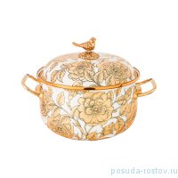 Кастрюля 16 х 11 см с крышкой эмалированная 2,1 л белая &quot;Agness /Золотые цветы&quot; / 196404