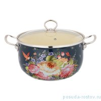 Кастрюля 5,3 л чёрная (22 х 15 см) /эмалированная /стеклянная крышка &quot;agness /роскошный сад&quot; / 195972