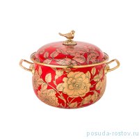 Кастрюля 16 х 11 см с крышкой эмалированная 2,1 л красная &quot;agness /золотые цветы&quot; / 196421