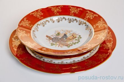 Столовый сервиз на 6 персон 27 предметов &quot;Мария /Охота красная&quot; / 038624