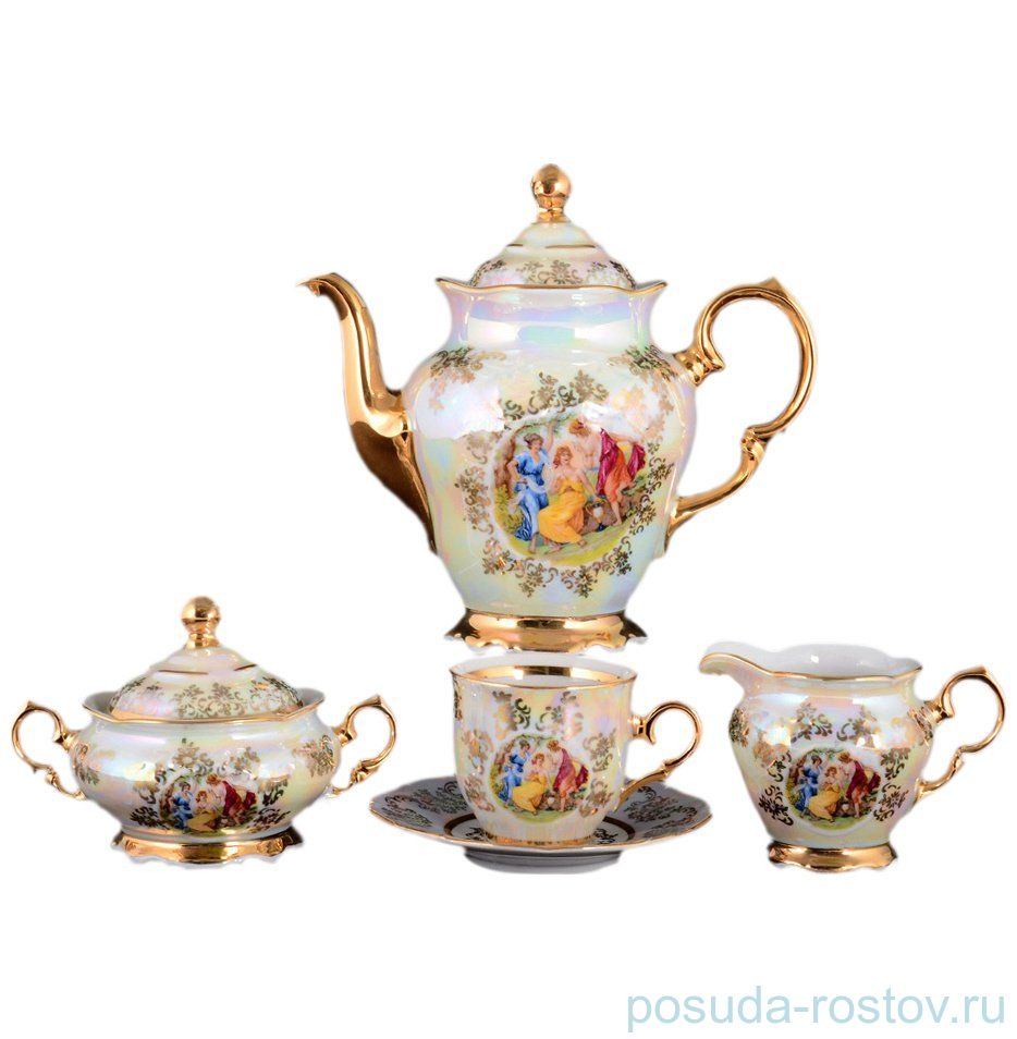 Кофейный сервиз мокко на 6 персон 15 предметов "Корона /Мадонна перламутр" / 086752