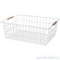Корзина 42 х 30,5 х 15,5 см с деревянными ручками белая agness / 354510
