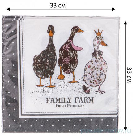 Салфетки бумажные 33 х 33 см 20 шт 3-х слойные &quot;Family farm&quot; / 337301