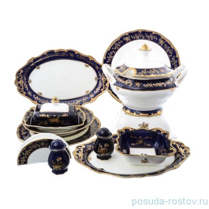 Столовый сервиз на 6 персон 26 предметов (без супника) &quot;Royal Classic /Золотые розы /Кобальт&quot; / 150181