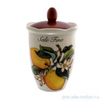 Банка для сыпучих продуктов 19 см с деревянной крышкой Соль &quot;Artigianato ceramico /Лимоны&quot; / 060081