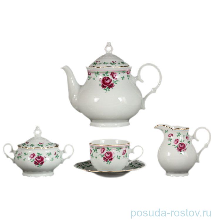 Чайный сервиз на 6 персон 15 предметов "Офелия /Розочки /отводка золото" / 065164