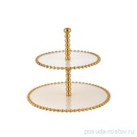 Этажерка 2-х ярусная 33 x 33 x 28 см белая с золотом &quot;Beaded&quot; / 288036