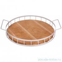 Поднос 40 х 35 х 7 см круглый с металлическими ручками бежевый / 354513