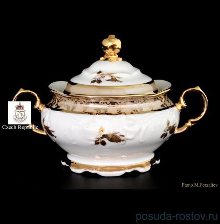 Сахарница &quot;Фредерика /Бежевая с золотыми листиками&quot; / 083808
