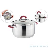 Кастрюля 24 x 13,5 см со стеклянной крышкой бордовые ручки 5 л &quot;profi home&quot; / 273860
