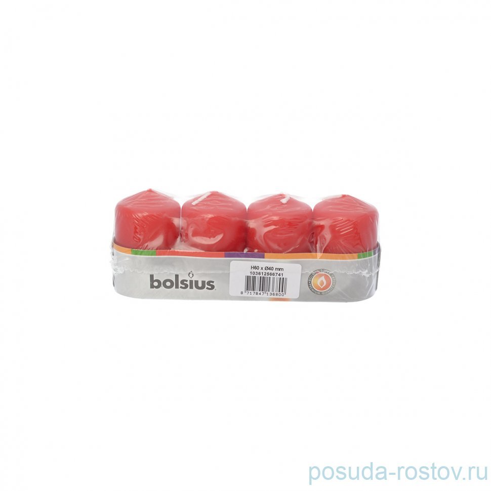Свечи столбик 6 х 4 см 4 шт "Красные /Bolsius" / 257275