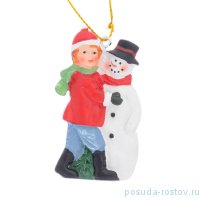 Подвесная фигурка 4 х 1 х 6 см &quot;Мальчик со снеговиком /Repast&quot; / 276412