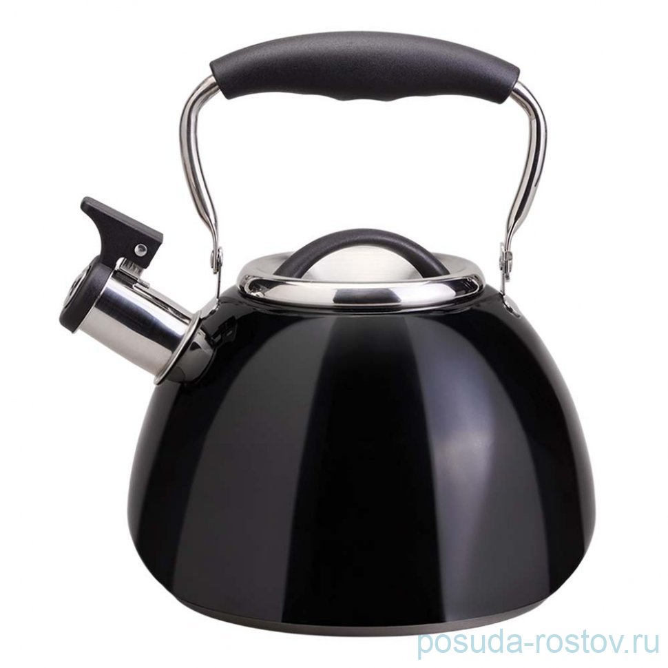 Чайник 2,9 л со свистком и складывающейся ручкой чёрный Agness / 369742
