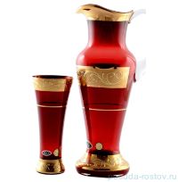 Набор для воды 7 предметов (кувшин 1,5 л + 6 стаканов) красный &quot;Иксовка /Золотой узор на золоте&quot; SC / 129509
