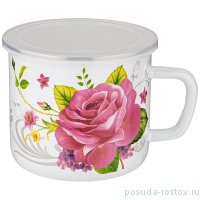 Кружка 14 х 12 см эмалированная с пластиковой крышкой 1,5 л &quot;роза&quot; / 271613