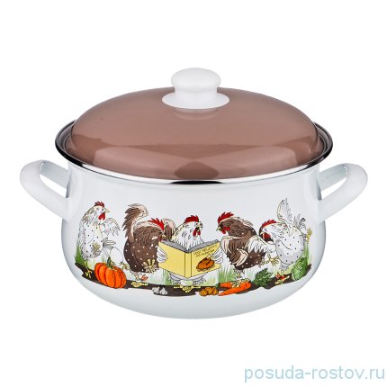 Кастрюля 22 х 14 см с крышкой эмалированная 4,8 л &quot;Куриный переполох&quot;  / 196456