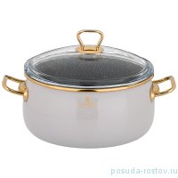Кастрюля 22 см с крышкой эмалированная 4,1 л антипригарное мраморное покрытие серая &quot;Agness /Тюдор&quot; / 206408