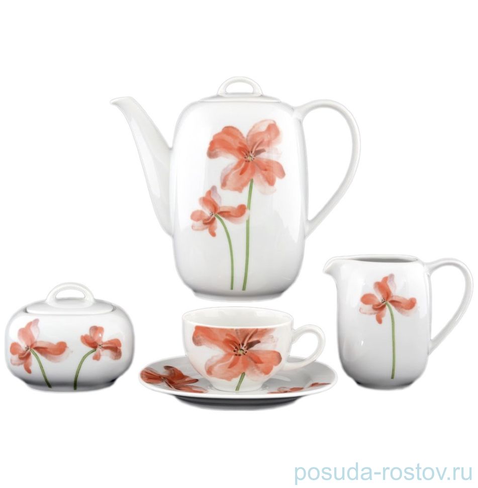 Кофейный сервиз на 6 персон 15 предметов "Леон /Красные маки" / 057057