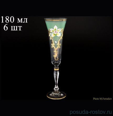 Бокалы для шампанского 180 мл 6 шт &quot;Виктория /Лепка зелёная&quot; K-A / 069285
