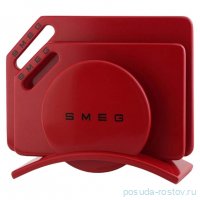 Набор разделочных досок 3 предмета на подставке красные Smeg / 349376