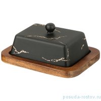 Маслёнка на деревянной подставке &quot;золотой мрамор /черная&quot; / 251429