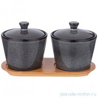Набор банок для сыпучих продуктов 350 мл 2 шт 10 х 10 х 7,5 см на деревянной подставке &quot;Graphite&quot; / 337633