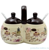 Банка для специй с ложками (2 х 250 мл + 2 ложки 15,6 х 9 х 12 см) &quot;Кафе&quot; / 130135