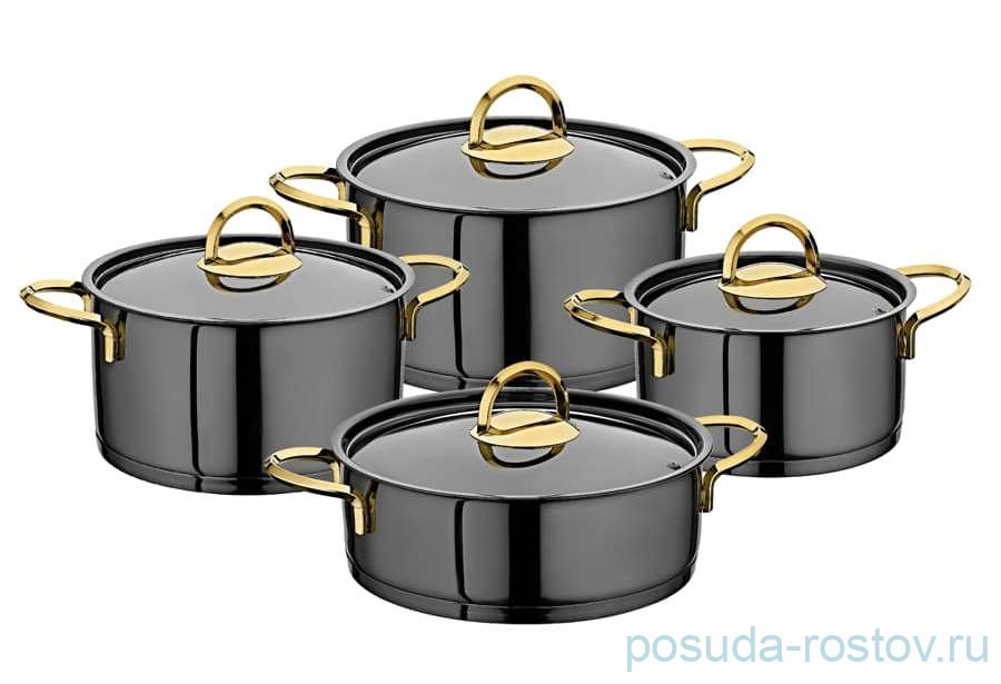 Набор кастрюль 8 предметов чёрные "JET BLACK STEEL / GOLD" / 295993